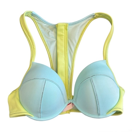 Victoria’s Secret Blue & Yellow Zipper Back Bikini Top - Picture 2 of 7